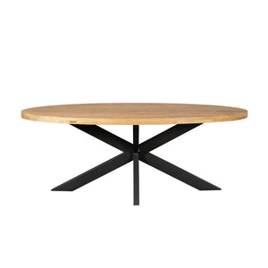 Dining Table – Light Mango Wood, Black Metal, Oval Shape – Dakota | Starfurn