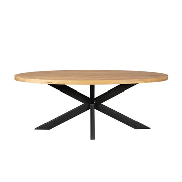 Esszimmertisch – Helles Mangoholz, Schwarzes Metall, Ovale Form – Dakota | Starfurn