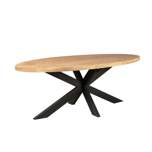 Dining Table – Light Mango Wood, Black Metal, Oval Shape – Dakota | Starfurn