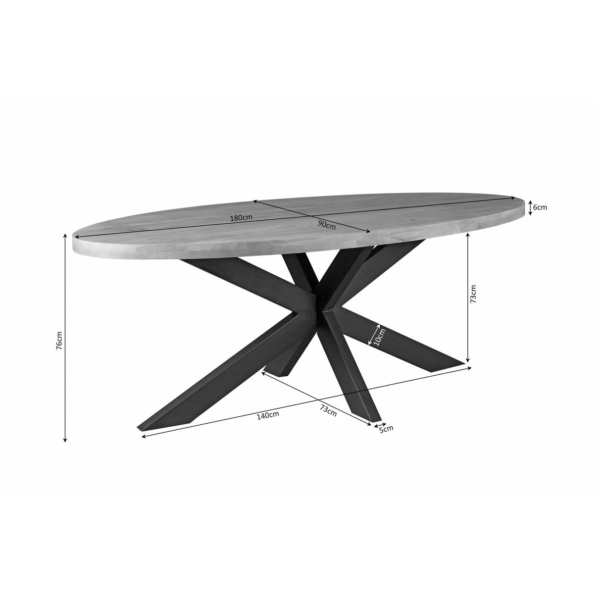 Dining Table – Light Mango Wood, Black Metal, Oval Shape – Dakota | Starfurn