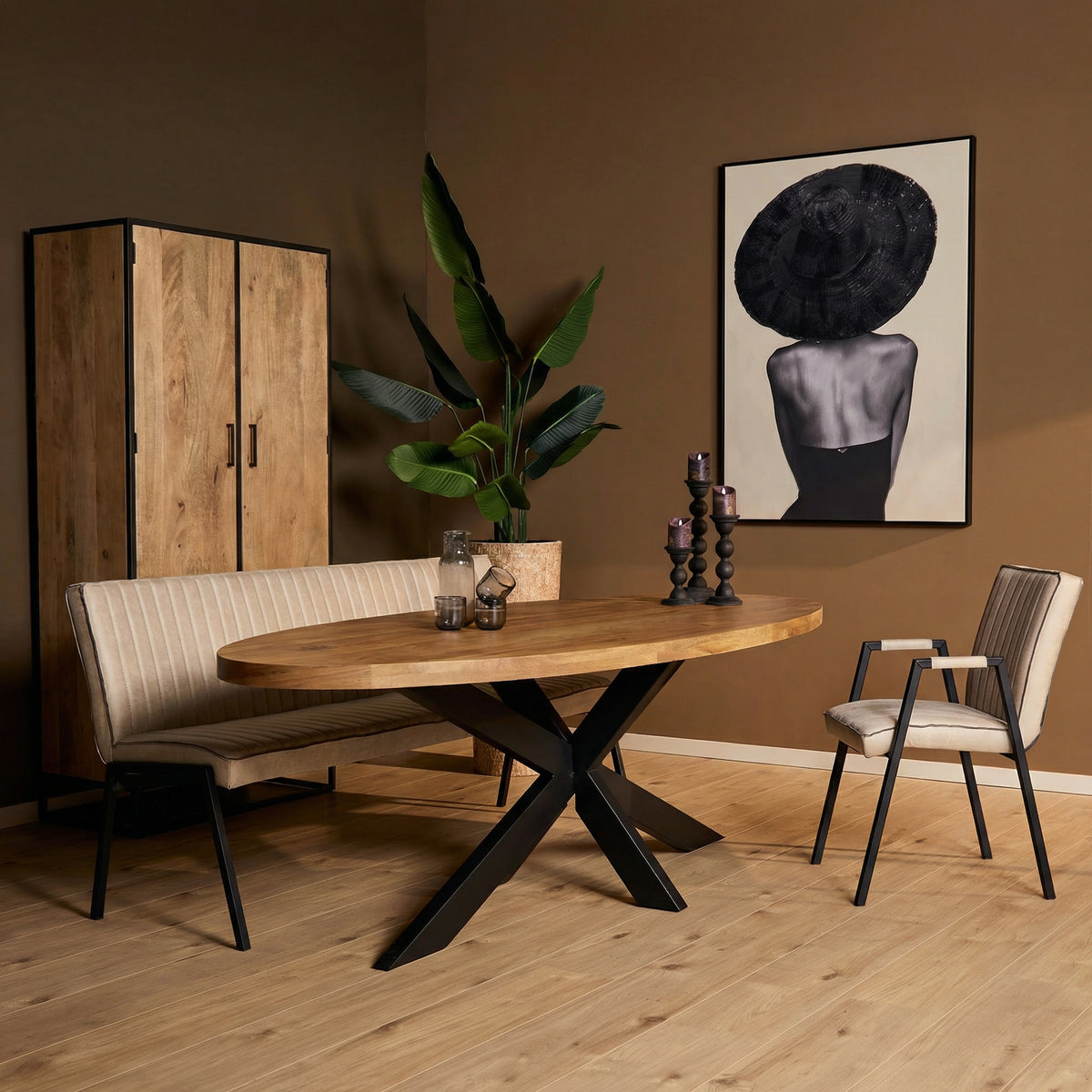 Dining table – mango wood top, matrix frame, oval shape – Dakota | Starfurn