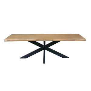 Dining Table – Live Edge Design, Metal Matrix Base, Natural Wood Look – Dakota | Starfurn