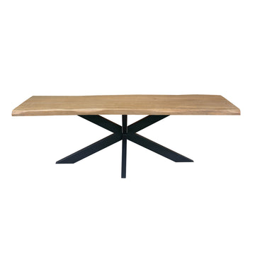 Dining Table – Live Edge Design, Metal Matrix Base, Natural Wood Look – Dakota | Starfurn