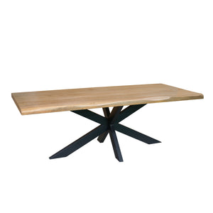 Dining Table – Live Edge Design, Metal Matrix Base, Natural Wood Look – Dakota | Starfurn