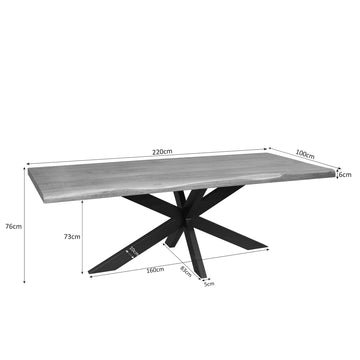 Dining Table – Live Edge Design, Metal Matrix Base, Natural Wood Look – Dakota | Starfurn