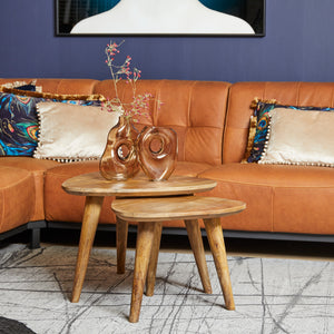 Mango Wood Coffee Table Set with Triangular Tabletop and Three Wooden Legs – Omaha | Starfurn