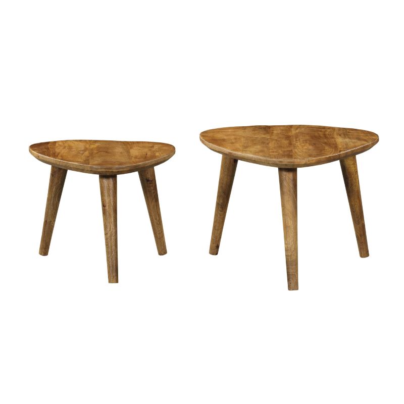 Mango Wood Coffee Table Set with Triangular Tabletop and Three Wooden Legs – Omaha | Starfurn