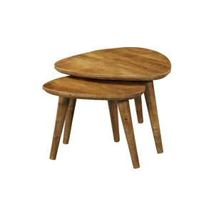 Mango Wood Coffee Table Set with Triangular Tabletop and Three Wooden Legs – Omaha | Starfurn