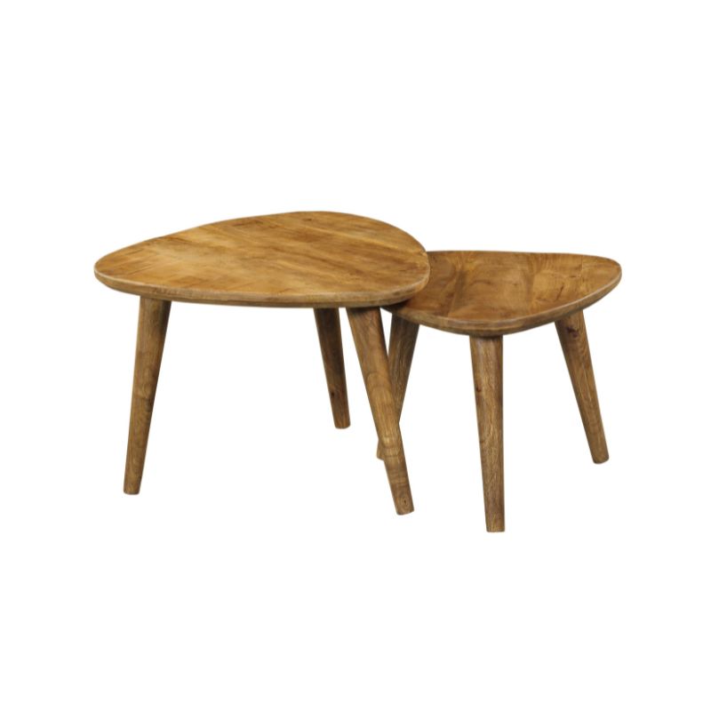 Mango Wood Coffee Table Set with Triangular Tabletop and Three Wooden Legs – Omaha | Starfurn