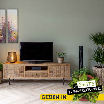 TV-Möbel - Mangoholz Gestreift, Blockmuster Design, Metallbeine, 180 cm – Brandy | Starfurn