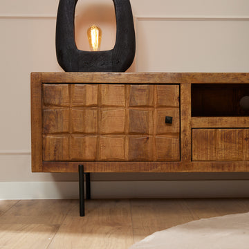 TV-Möbel - Mangoholz Gestreift, Blockmuster Design, Metallbeine, 180 cm – Brandy | Starfurn