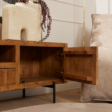 TV-Möbel - Mangoholz Gestreift, Blockmuster Design, Metallbeine, 180 cm – Brandy | Starfurn