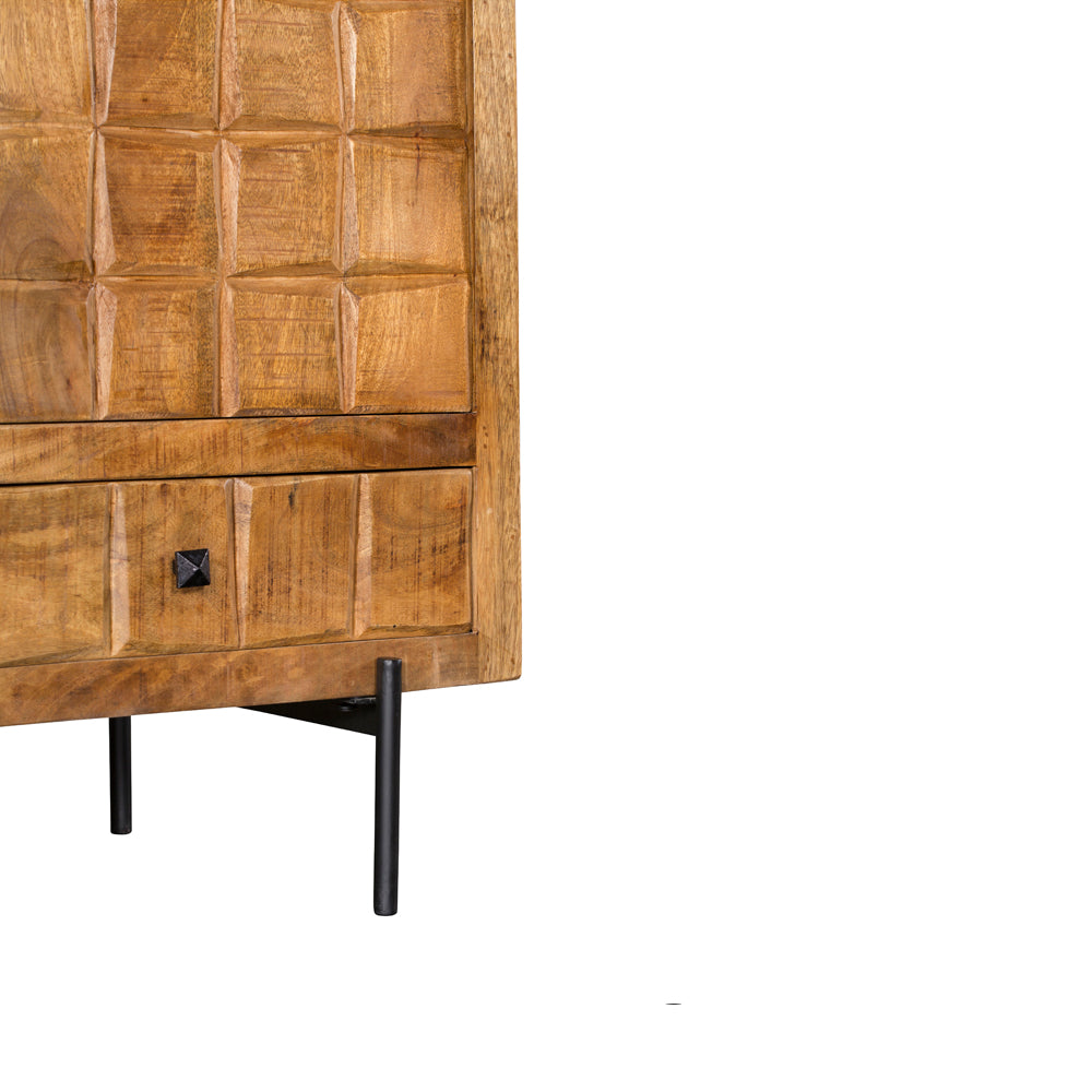 Sideboard – Mango wood, wooden slat design in block pattern, metal legs – Brandy | Starfurn