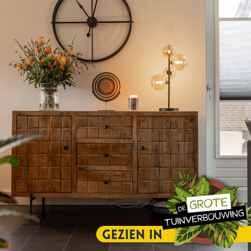 Sideboard - Mangoholz Gestreift, Blockmuster Design, Metallbeine, 160 cm – Brandy | Starfurn