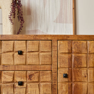 Sideboard – Mango Wood, Block Pattern Wood Strip Design, Metal Legs – Brandy | Starfurn