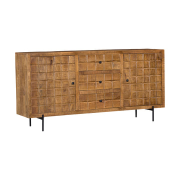 Sideboard - Mangoholz Gestreift, Blockmuster Design, Metallbeine, 160 cm – Brandy | Starfurn