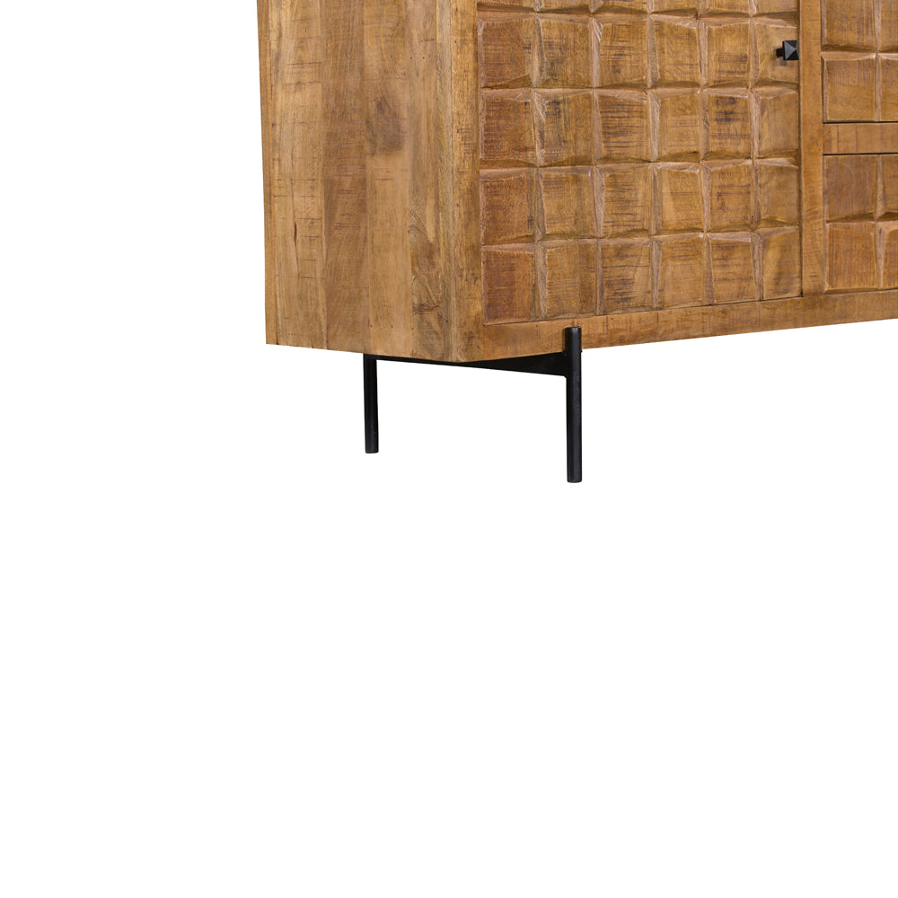 Sideboard – Mango Wood, Block Pattern Wood Strip Design, Metal Legs – Brandy | Starfurn
