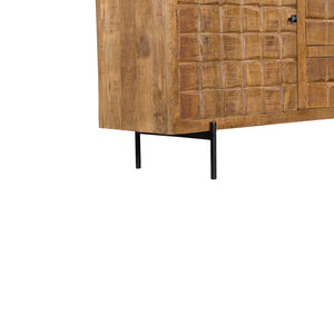 Sideboard – Mango Wood, Block Pattern Wood Strip Design, Metal Legs – Brandy | Starfurn