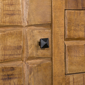 Sideboard – Mango Wood, Block Pattern Wood Strip Design, Metal Legs – Brandy | Starfurn