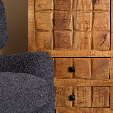 Cabinet – Mango wood, metal frame, block pattern – Brandy | Starfurn