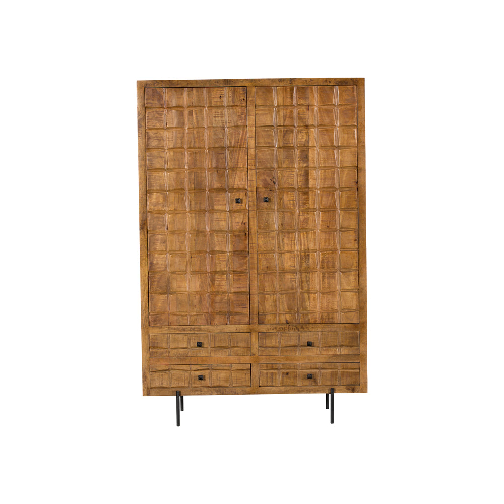 Cabinet – Mango wood, metal frame, block pattern – Brandy | Starfurn