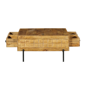 Coffee Table – Mango Wood, Block Pattern Design, Metal Frame – Brandy | Starfurn