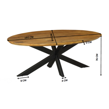 Esszimmertisch - Mangoholz massiv, Ovale Form, Matrix Gestell, 160 cm – Brandy | Starfurn