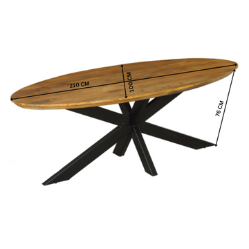Esszimmertisch - Mangoholz massiv, Ovale Form, Matrix Gestell, 180 cm – Brandy | Starfurn