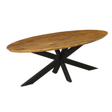 Esszimmertisch - Mangoholz massiv, Ovale Form, Matrix Gestell, 240 cm – Brandy | Starfurn