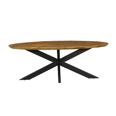 Dining Table – Oval Shape, Solid Mango Wood, Metal Matrix Frame – Brandy | Starfurn