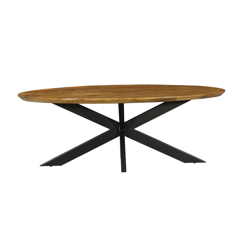 Dining Table – Oval Shape, Solid Mango Wood, Metal Matrix Frame – Brandy | Starfurn
