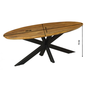 Esszimmertisch - Mangoholz massiv, Ovale Form, Matrix Gestell, 240 cm – Brandy | Starfurn