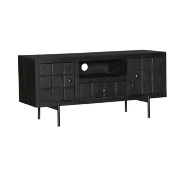 TV-Möbel - Mangoholz Schwarz, Blockmuster, Metallbeine, 120 cm – Brandy | Starfurn