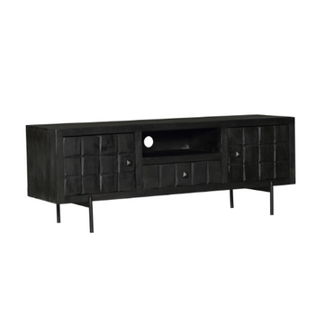TV-Möbel - Mangoholz Schwarz, Blockmuster, Metallbeine, 150 cm – Brandy | Starfurn