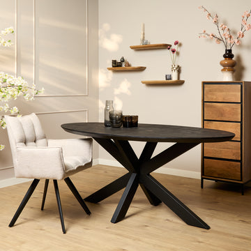 Esszimmertisch - Mangoholz Schwarz, Ovale Form, Matrix Gestell, 160 cm – Brandy | Starfurn