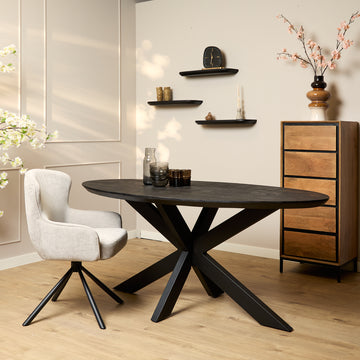 Esszimmertisch - Mangoholz Schwarz, Ovale Form, Matrix Gestell, 160 cm – Brandy | Starfurn