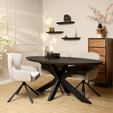 Dining Table – Solid Mango Wood, Sandblasted Black Finish, Metal Matrix Frame – Brandy | Starfurn