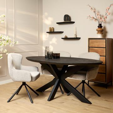 Dining Table – Solid Mango Wood, Sandblasted Black Finish, Metal Matrix Frame – Brandy | Starfurn