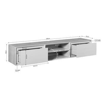 TV-Möbel - Mangoholz Natur, Grifflose Schubladen, Schwebendes Design, 160 cm – Ambiance | Starfurn