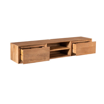 TV-Möbel - Mangoholz Natur, Grifflose Schubladen, Schwebendes Design, 160 cm – Ambiance | Starfurn