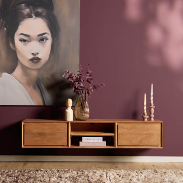 TV-Möbel - Mangoholz Natur, Grifflose Schubladen, Schwebendes Design, 160 cm – Ambiance | Starfurn