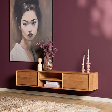 TV-Möbel - Mangoholz Natur, Grifflose Schubladen, Schwebendes Design, 160 cm – Ambiance | Starfurn