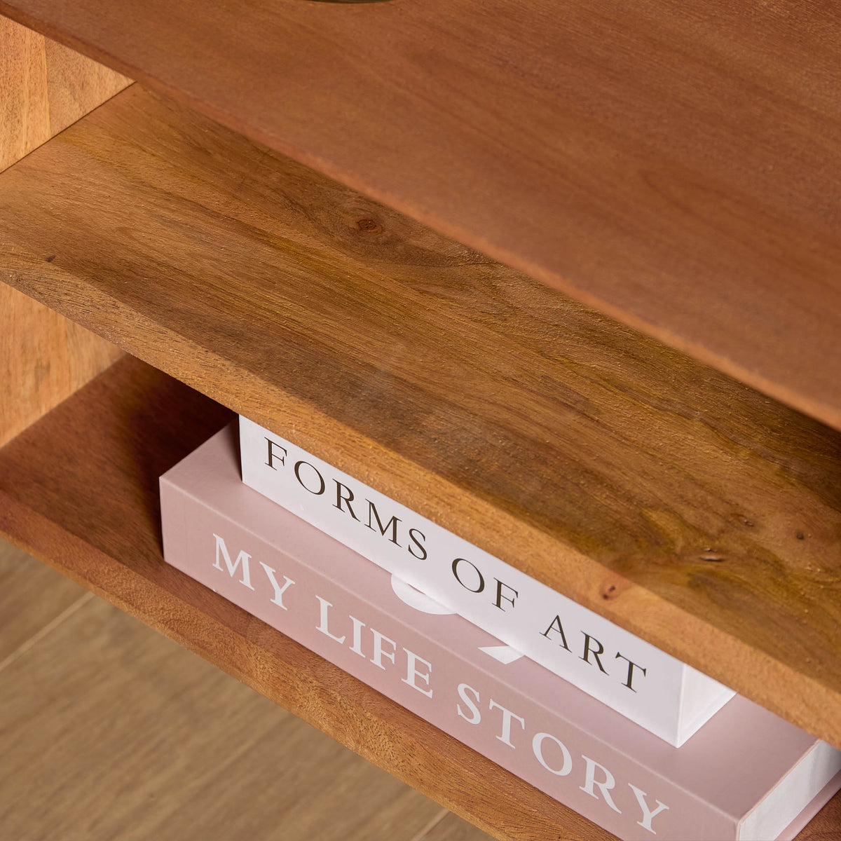 Floating TV Unit – Mango Wood, Natural Finish, Handleless Drawers – Ambiance | Starfurn