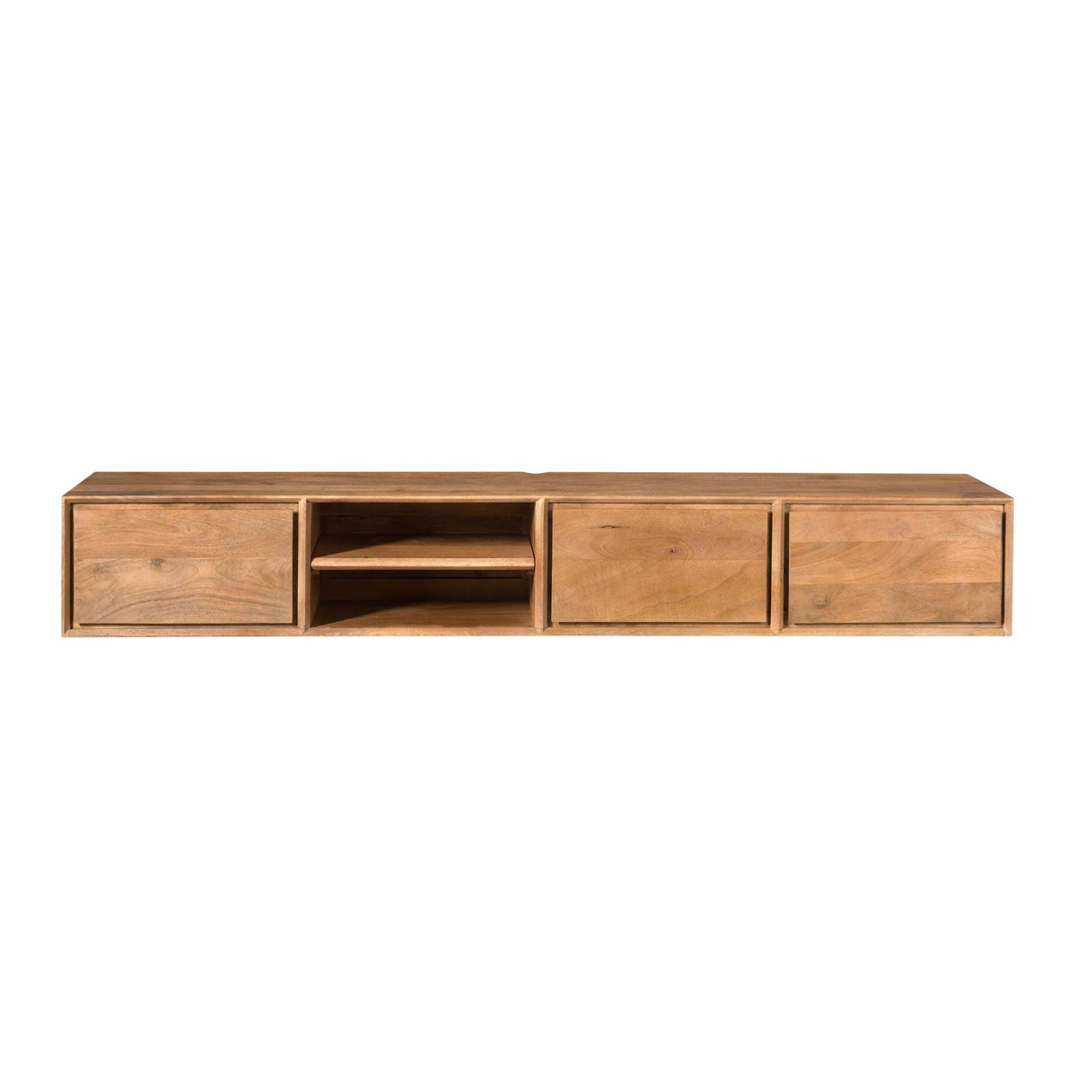 Floating TV Unit – Mango Wood, Natural Finish, Handleless Drawers – Ambiance | Starfurn