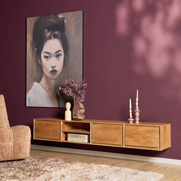 TV-Möbel - Mangoholz Natur, Grifflose Schubladen, Schwebendes Design, 200 cm – Ambiance | Starfurn