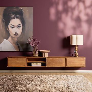 TV-Möbel - Mangoholz Natur, Grifflose Schubladen, Schwebendes Design, 240 cm – Ambiance | Starfurn