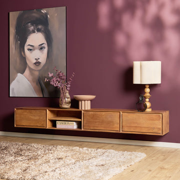 TV-Möbel - Mangoholz Natur, Grifflose Schubladen, Schwebendes Design, 240 cm – Ambiance | Starfurn