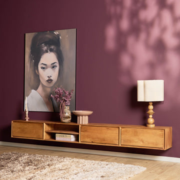 TV-Möbel - Mangoholz Natur, Grifflose Schubladen, Schwebendes Design, 280 cm – Ambiance | Starfurn
