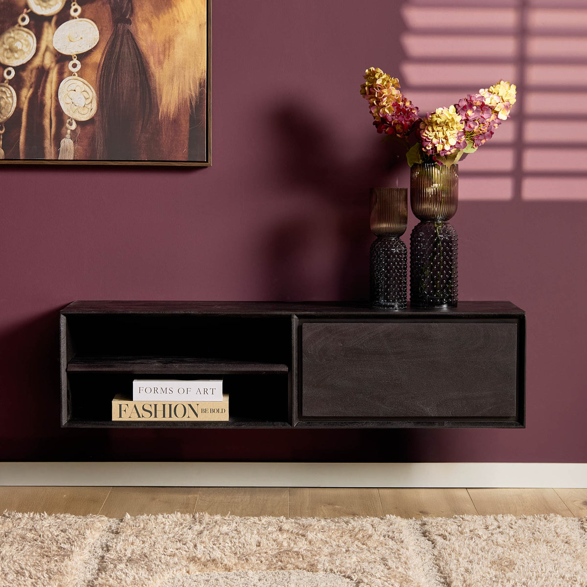 TV Cabinet – Wall-Mounted, Mango Wood, Modern Design – Ambiance | Starfurn