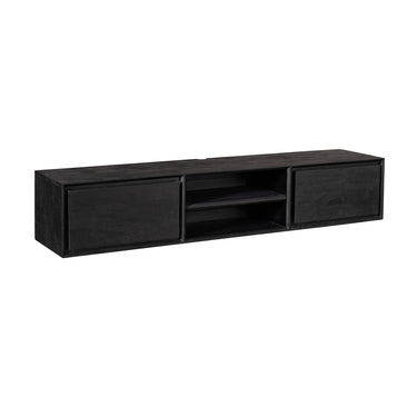 Floating TV Stand – Mango Wood, Black Finish, Handleless Drawers – Ambiance | Starfurn